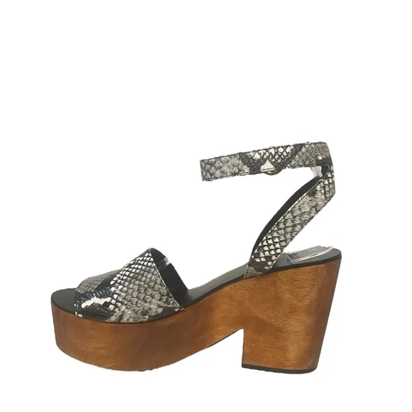 Tory Burch Snake Print Spring Leather Platform Slip On Chunky Heel Sandals