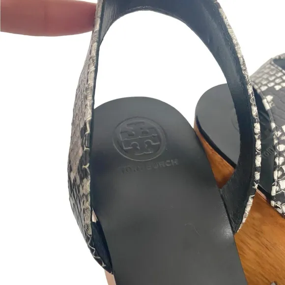 Tory Burch Snake Print Spring Leather Platform Slip On Chunky Heel Sandals