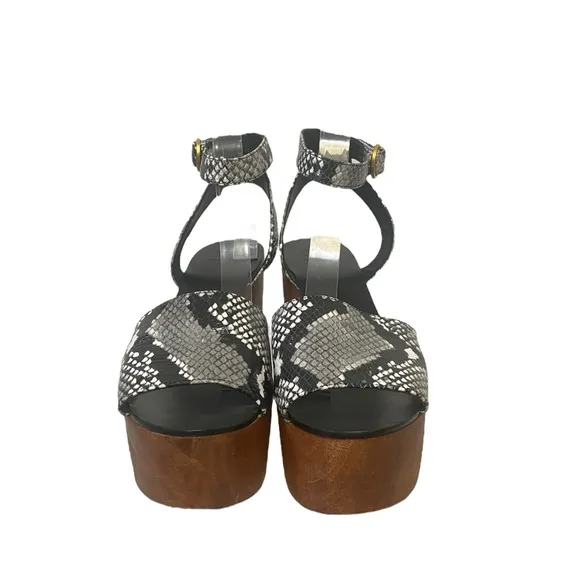 Tory Burch Snake Print Spring Leather Platform Slip On Chunky Heel Sandals