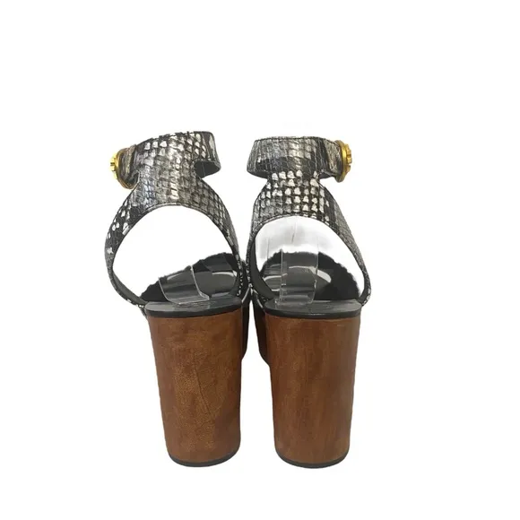 Tory Burch Snake Print Spring Leather Platform Slip On Chunky Heel Sandals