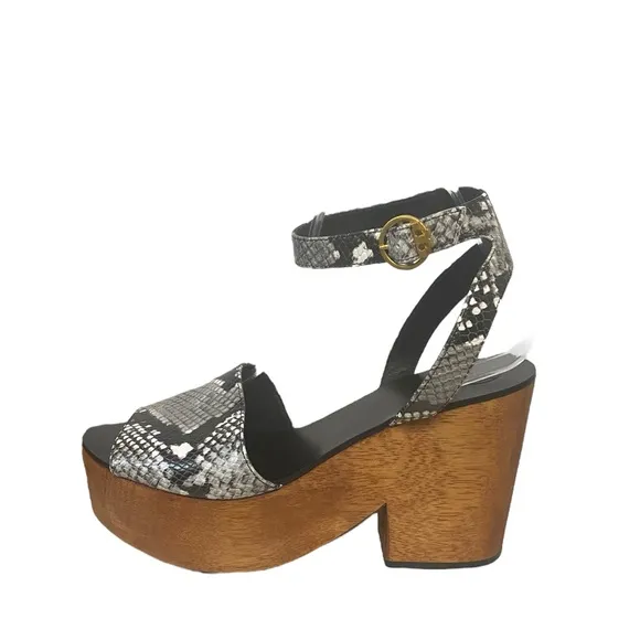 Tory Burch Snake Print Spring Leather Platform Slip On Chunky Heel Sandals