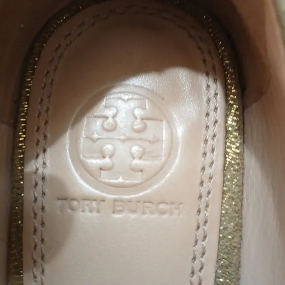 Tory Burch Sparkling Gold Suede Flats  Metallic Loafers Women's size 7.5 M
