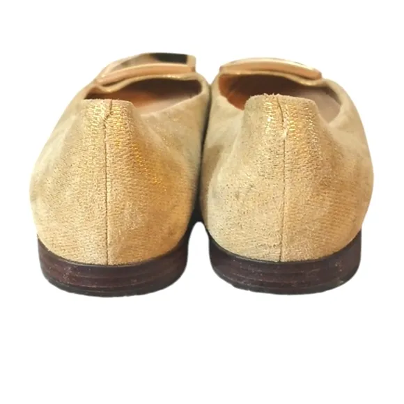 Tory Burch Sparkling Gold Suede Flats  Metallic Loafers Women's size 7.5 M