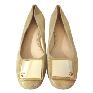 Tory Burch Sparkling Gold Suede Flats  Metallic Loafers Women's size 7.5 M