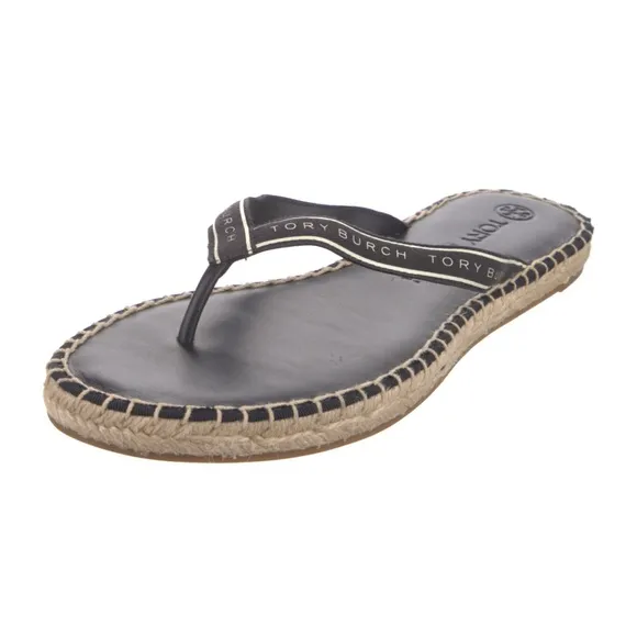 TORY BURCH Thong Espadrilles Leather Flip Flops Size 8