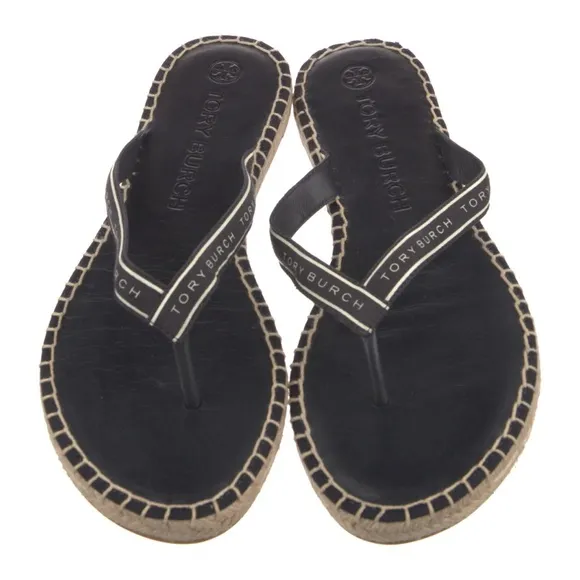 TORY BURCH Thong Espadrilles Leather Flip Flops Size 8