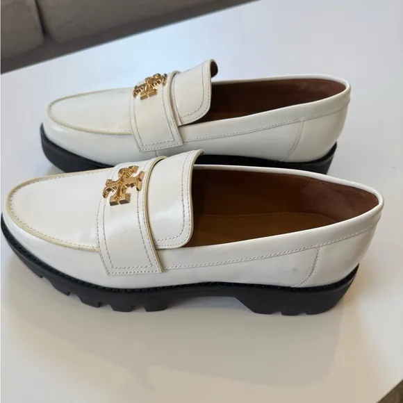 Tory Burch White Platform Loafers with Gold Hardware