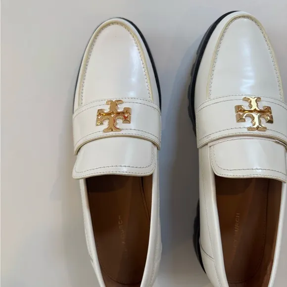 Tory Burch White Platform Loafers with Gold Hardware