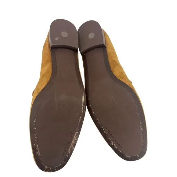 Tory Burch Womens Brown Suede Loafers Sz 7.5M With Leather Lining &amp; Rubber Sol