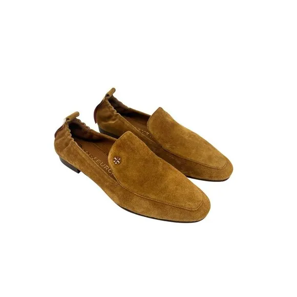 Tory Burch Womens Brown Suede Loafers Sz 7.5M With Leather Lining &amp; Rubber Sol