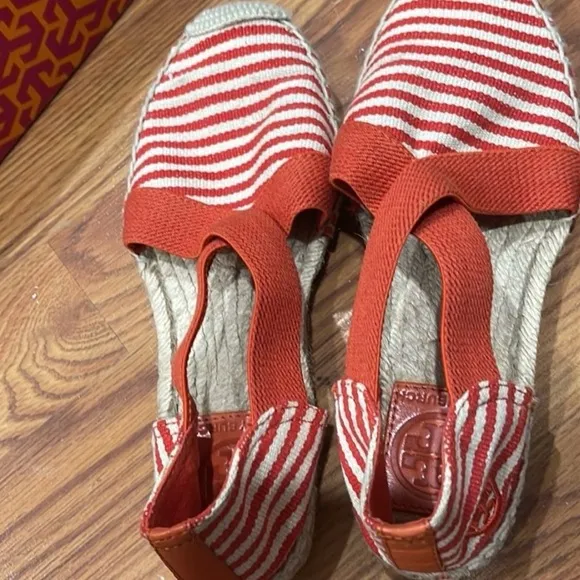 Tory Burch Women's Red Striped Espadrilles size 7