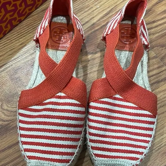 Tory Burch Women's Red Striped Espadrilles size 7