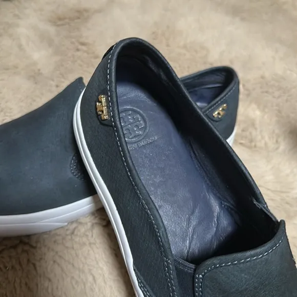 Tory Burch Women's Sneakers Floyd Reptile Embossed Slip On Blue Suede Size 11