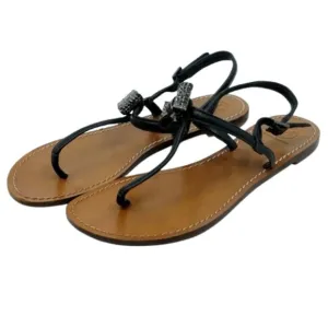 TORY BURCH~Bryn Pave Bow~Flat Thong Sandals Black Leather Women SIZE 7.5M