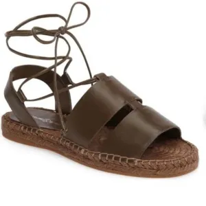 Treasure &amp; Bond Womens 5.5 M Bradd Green Leather Ankle Wrap Espadrille Sandals