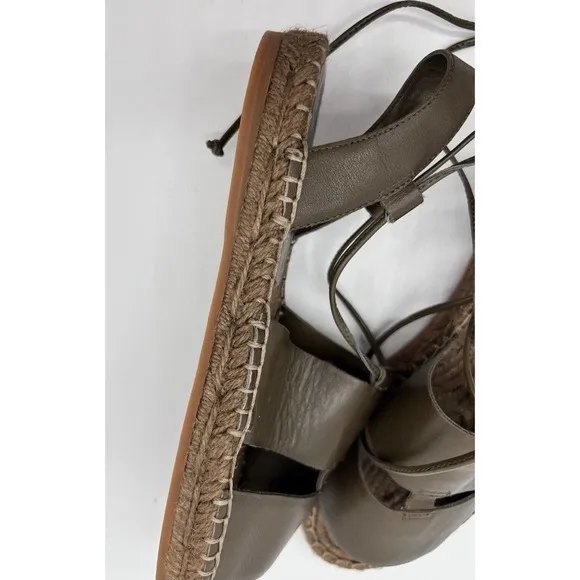 Treasure &amp; Bond Womens 5.5 M Bradd Green Leather Ankle Wrap Espadrille Sandals