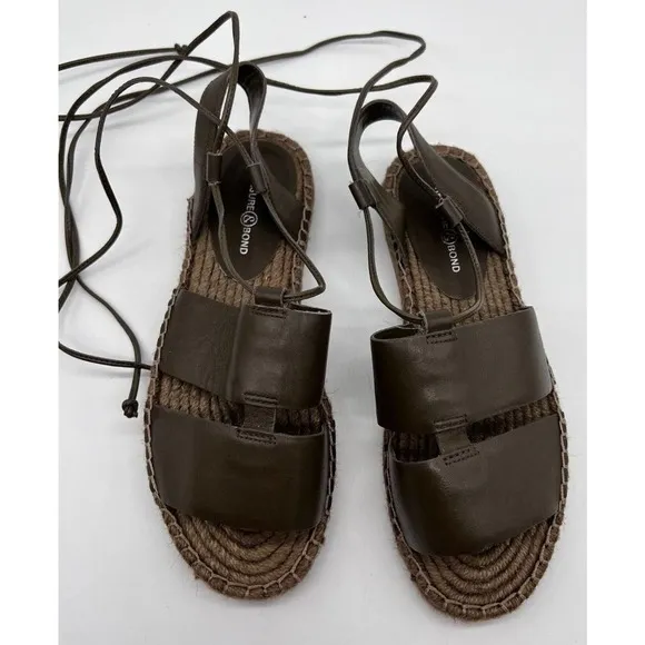 Treasure &amp; Bond Womens 5.5 M Bradd Green Leather Ankle Wrap Espadrille Sandals