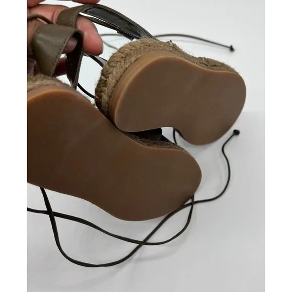 Treasure &amp; Bond Womens 5.5 M Bradd Green Leather Ankle Wrap Espadrille Sandals