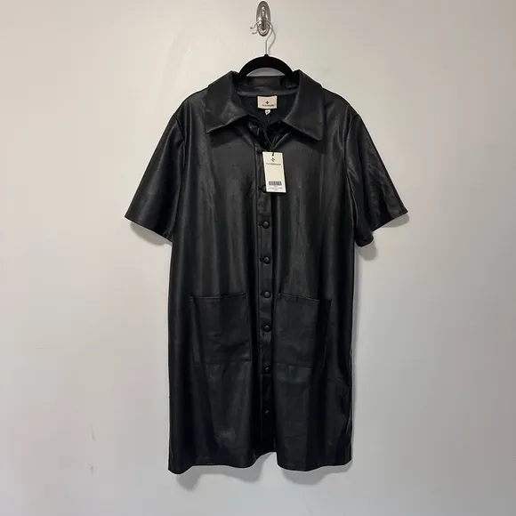 TUCKERNUCK Black Leather Violetta Shirt Dress