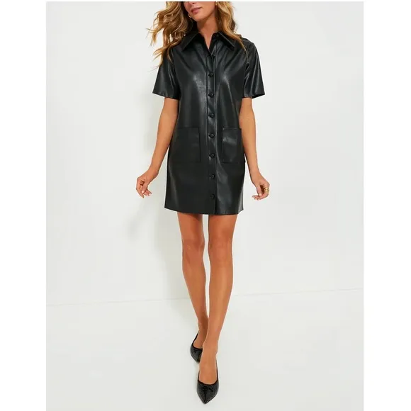 TUCKERNUCK Black Leather Violetta Shirt Dress