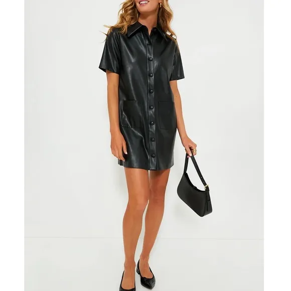 TUCKERNUCK Black Leather Violetta Shirt Dress