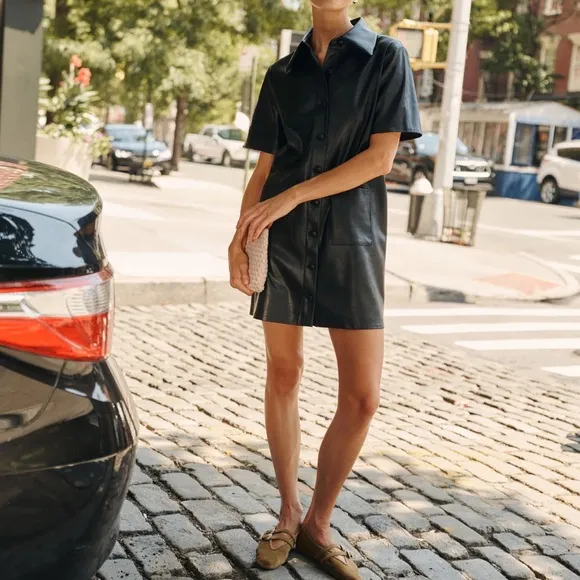 TUCKERNUCK Black Leather Violetta Shirt Dress