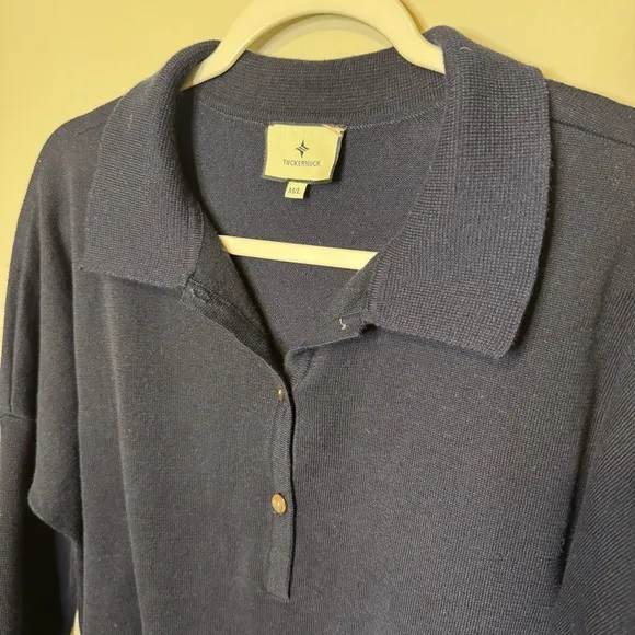 Tuckernuck Navy Clayton Long Sleeve Knit Polo Size M/L