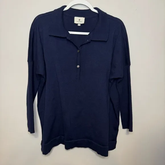 Tuckernuck Navy Clayton Long Sleeve Knit Polo Size M/L