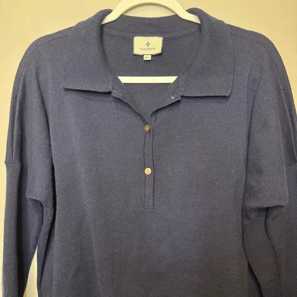 Tuckernuck Navy Clayton Long Sleeve Knit Polo Size M/L