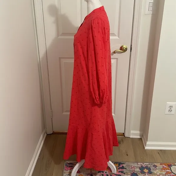 Tuckernuck Pomander Place Rosso Red Leila Maxi Dress Coral Swiss Dot Size Small