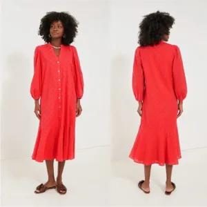 Tuckernuck Pomander Place Rosso Red Leila Maxi Dress Coral Swiss Dot Size Small