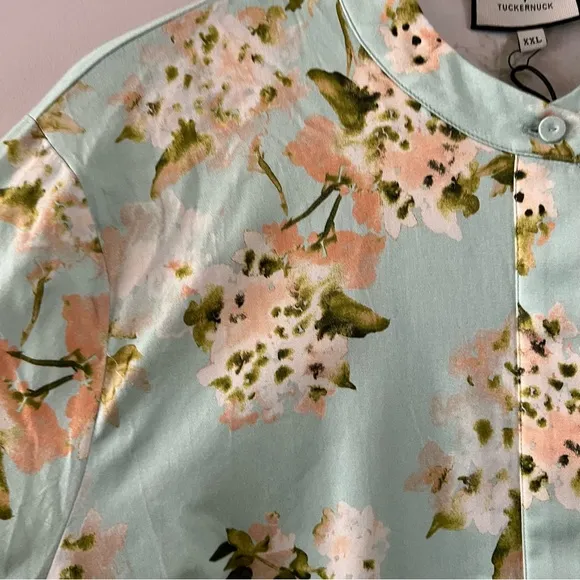 Tuckernuck Royal mini shirt dress Ladies size xxl Aqua watercolor floral green