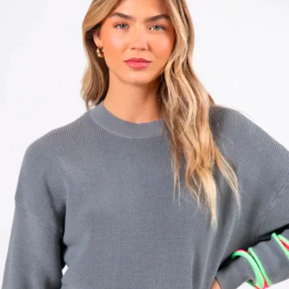 Two piece SWEATER top and bottom. Relaxed. Fit. Elastic waist!! Size L ADORABLE
