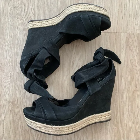 Uggs espadrille wedge leather ankle wrap sandals