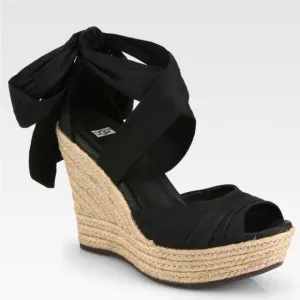 Uggs espadrille wedge leather ankle wrap sandals