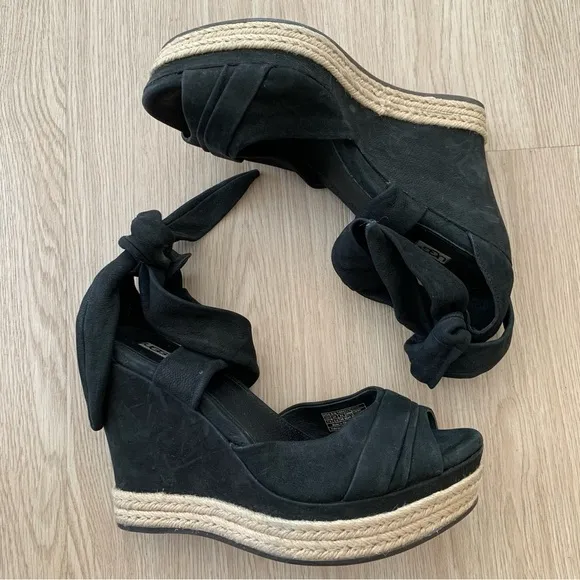 Uggs espadrille wedge leather ankle wrap sandals