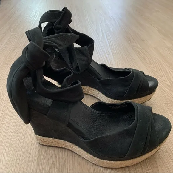 Uggs espadrille wedge leather ankle wrap sandals