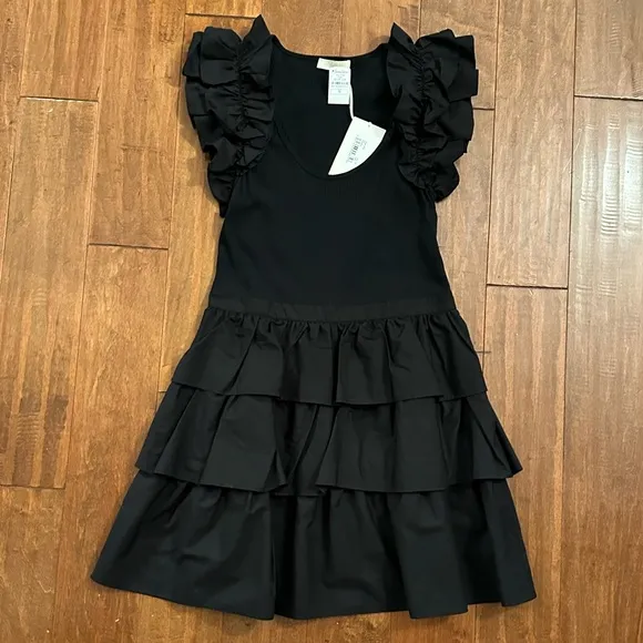 Ulla Johnson Black Hanna Sleeveless Tiered Ruffle Skirt Dress Sz 10