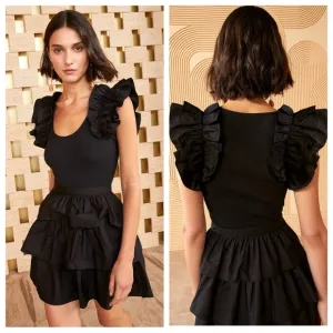 Ulla Johnson Black Hanna Sleeveless Tiered Ruffle Skirt Dress Sz 10