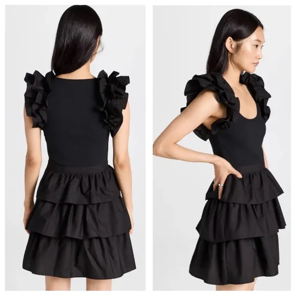 Ulla Johnson Black Hanna Sleeveless Tiered Ruffle Skirt Dress Sz 10
