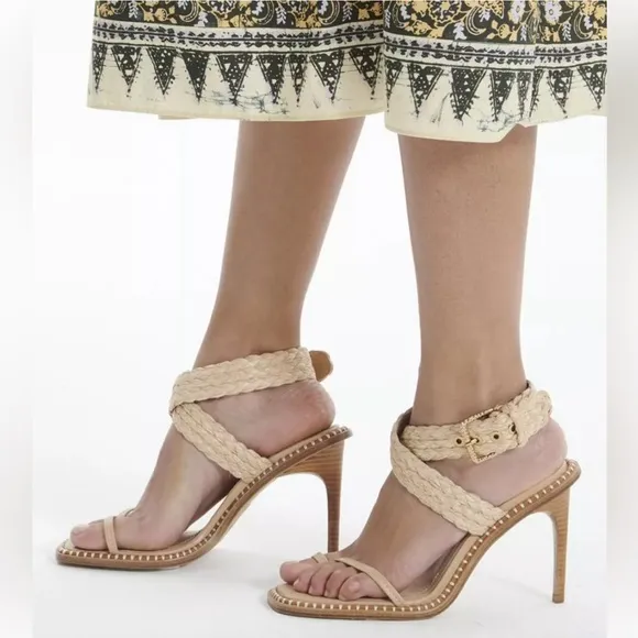 Ulla Johnson Lydia Natural Raffia Ankle Wrap Sandals, Size 40 $525 EXCELLENT!