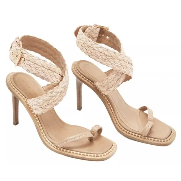 Ulla Johnson Lydia Natural Raffia Ankle Wrap Sandals, Size 40 $525 EXCELLENT!