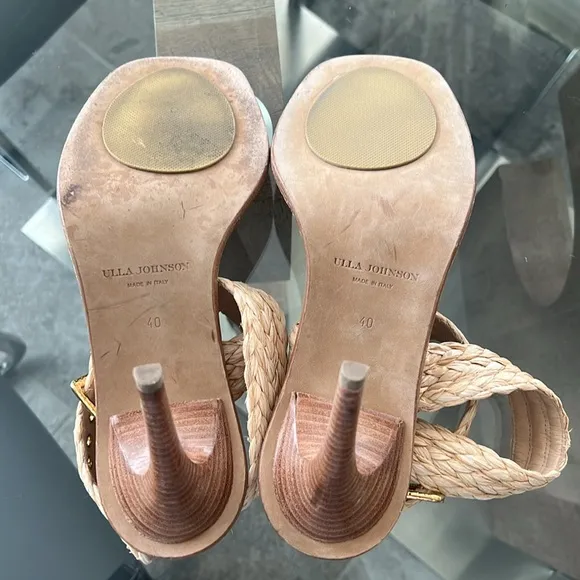 Ulla Johnson Lydia Natural Raffia Ankle Wrap Sandals, Size 40 $525 EXCELLENT!