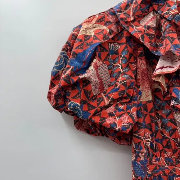 Ulla Johnson Maude Short Puff Sleeve Floral Wrap Mini Dress in Hibiscus Sz 0