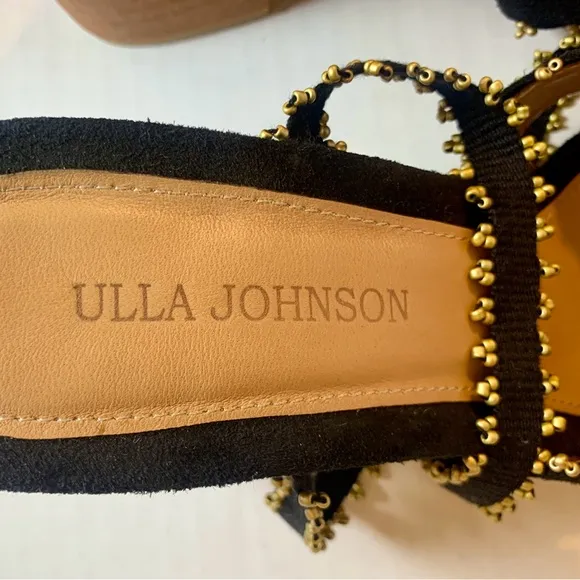 ULLA JOHNSON Rowena Sandals Suede Beaded Ankle Wrap Tie Block Heel Shoes 38 8