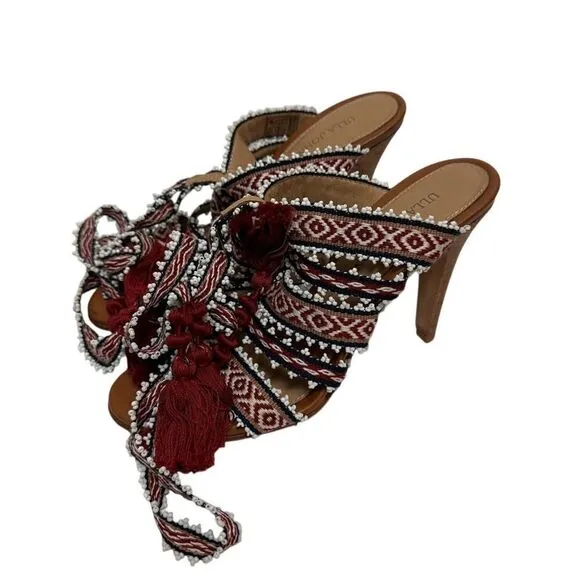 Ulla Johnson Beaded Sabina Tribal Ankle Wrap Heels NWT Sz. 7