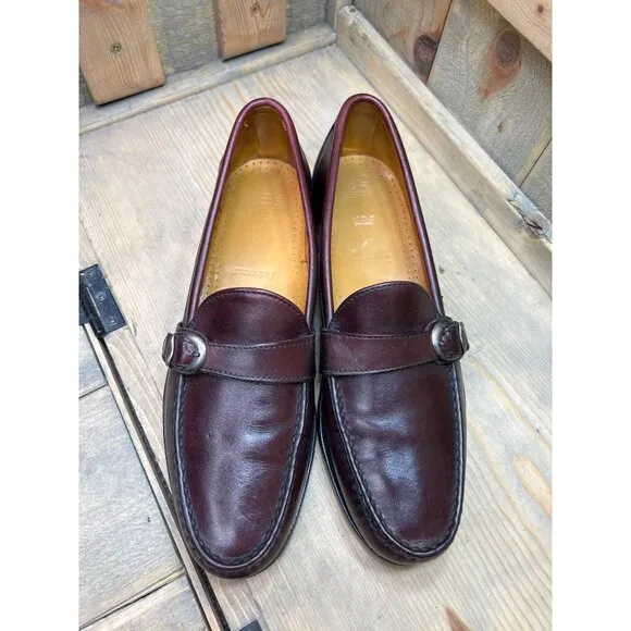 US10.5 Allen Edmonds Fairmont Dress Shoes Brown Leather Slip On Loafers Mens