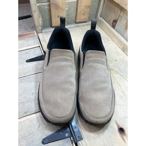 US8.5M LL Bean Comfort Mocs II Mens Beige Leather Slip On Loafers Shoes 05330