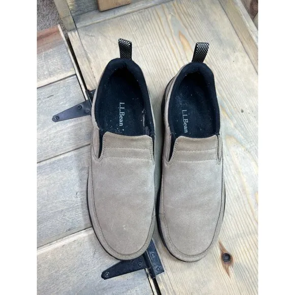 US8.5M LL Bean Comfort Mocs II Mens Beige Leather Slip On Loafers Shoes 05330