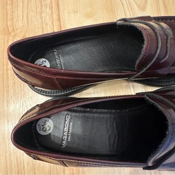 Vagabond Burgundy Leather Chunky Penny Loafers Size 39 NEW
